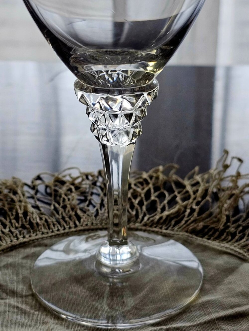Tiffin Rose Marie Water Glass flower cut glass romantic 60s vtg sculpted stem 6. - Picture 2 of 6